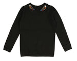 Noma Floral Embroidered Peter Pan Knit Top - Black