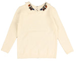 Noma Floral Embroidered Peter Pan Knit Top - Ivory