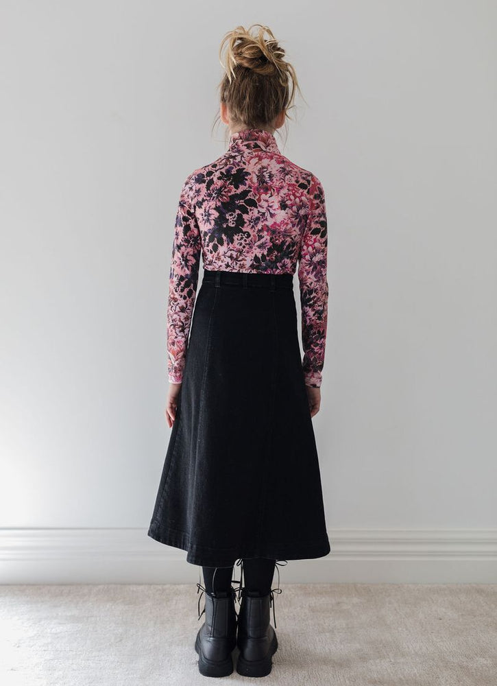 Steph the Label Denim Button Skirt - Black