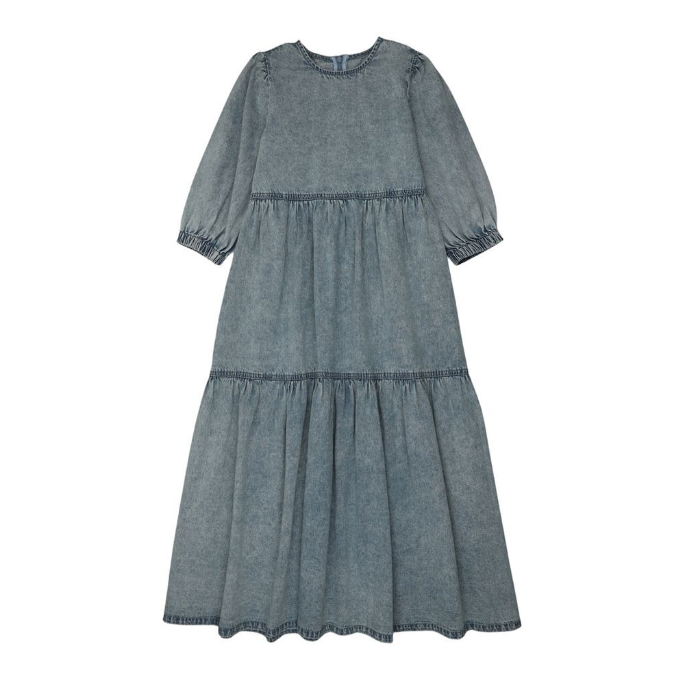 Teela Tiered Maxi Denim Dress - Chambray The Shoppe Miami Teela Tiered Maxi Denim Dress - Chambray The Shoppe Miami