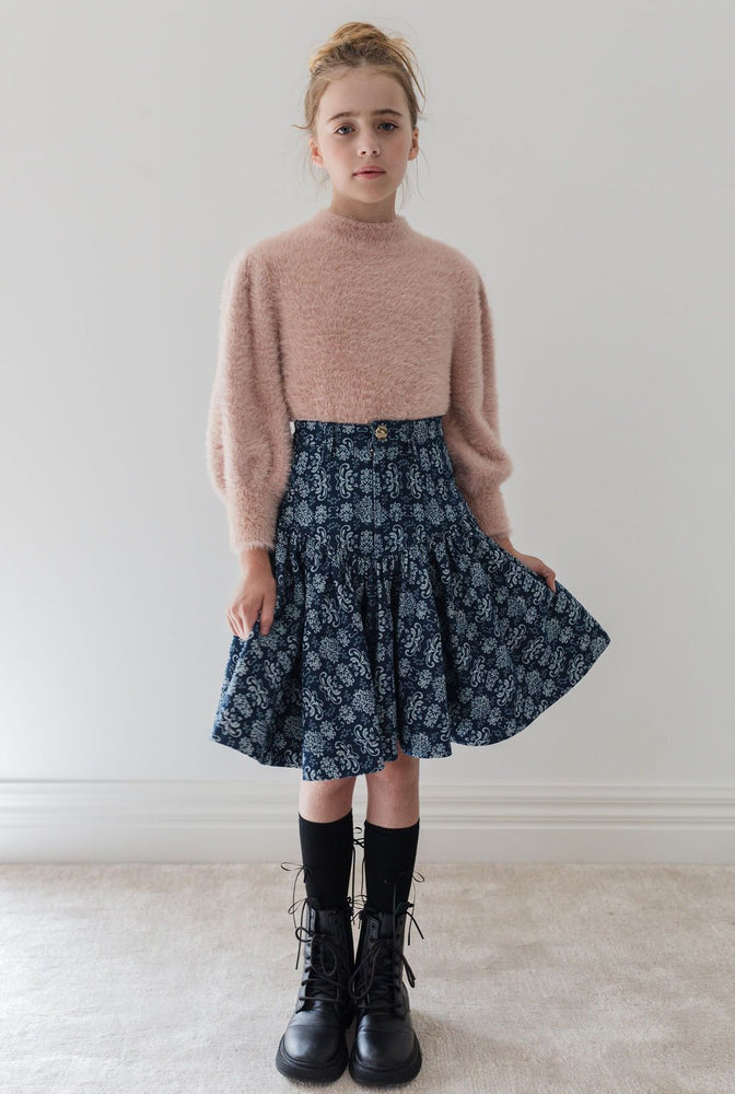 Steph the Label Fleur de Lis Denim Skirt