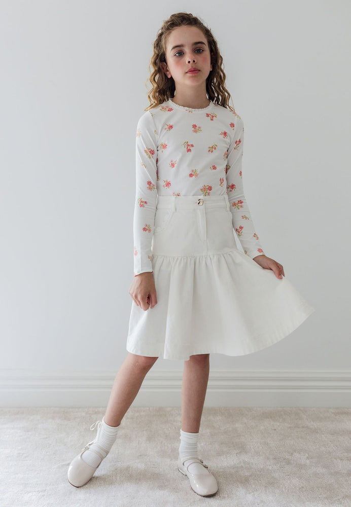 Steph the Label Lace Trim Denim Skirt - White