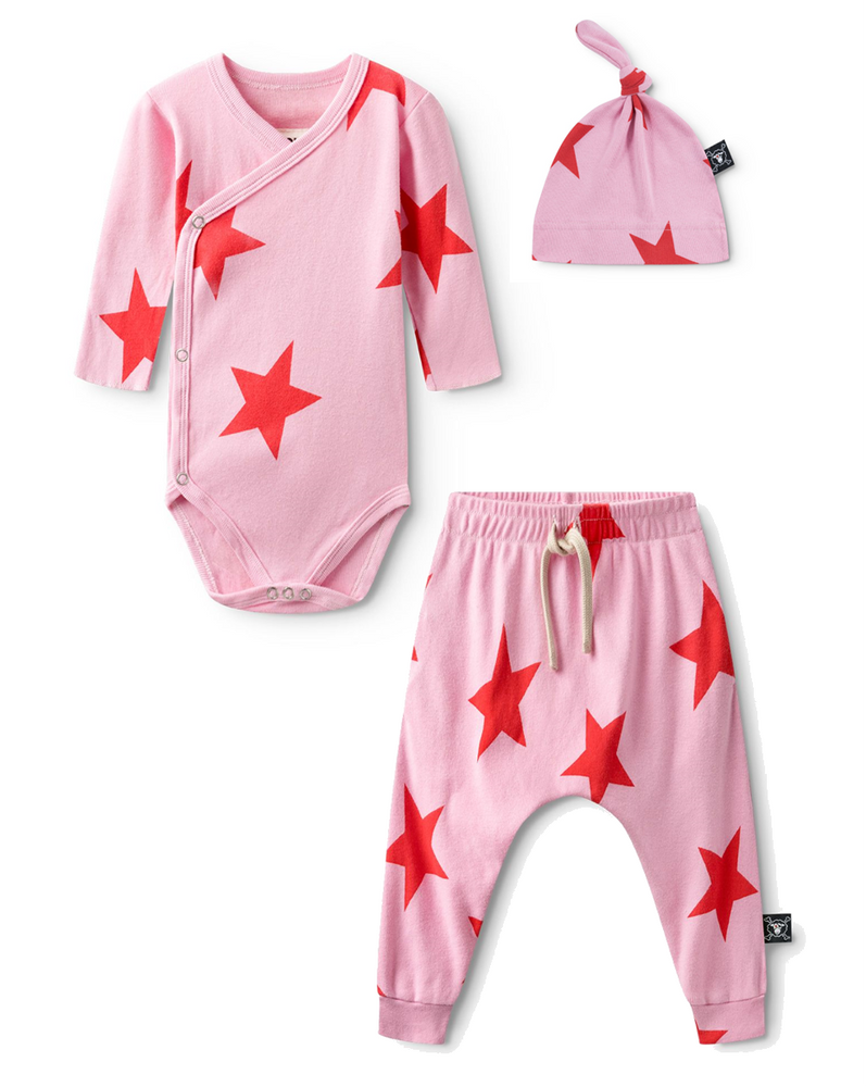 Nununu Star Baby Set with Hat - Super Pink