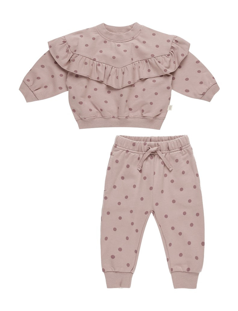 Quincy Mae Ruffle Sweat Set - Polka Dots