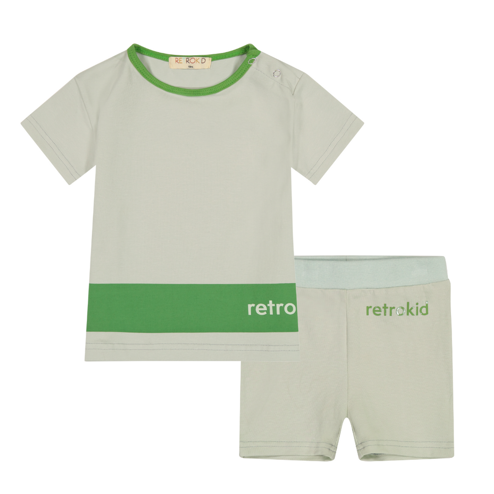 Retro Kid Play Baby Shorts Set - Sage Green