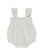 Quincy Mae Smocked Ruffle Romper - Sky Micro Stripe