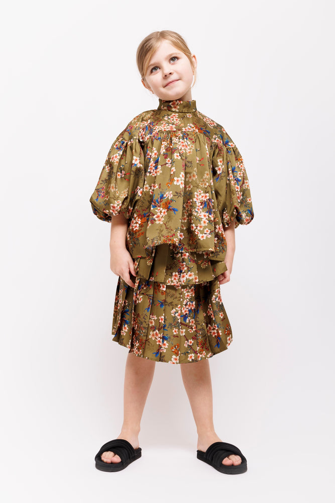 Christina Rohde Gold Pleated Floral Skirt