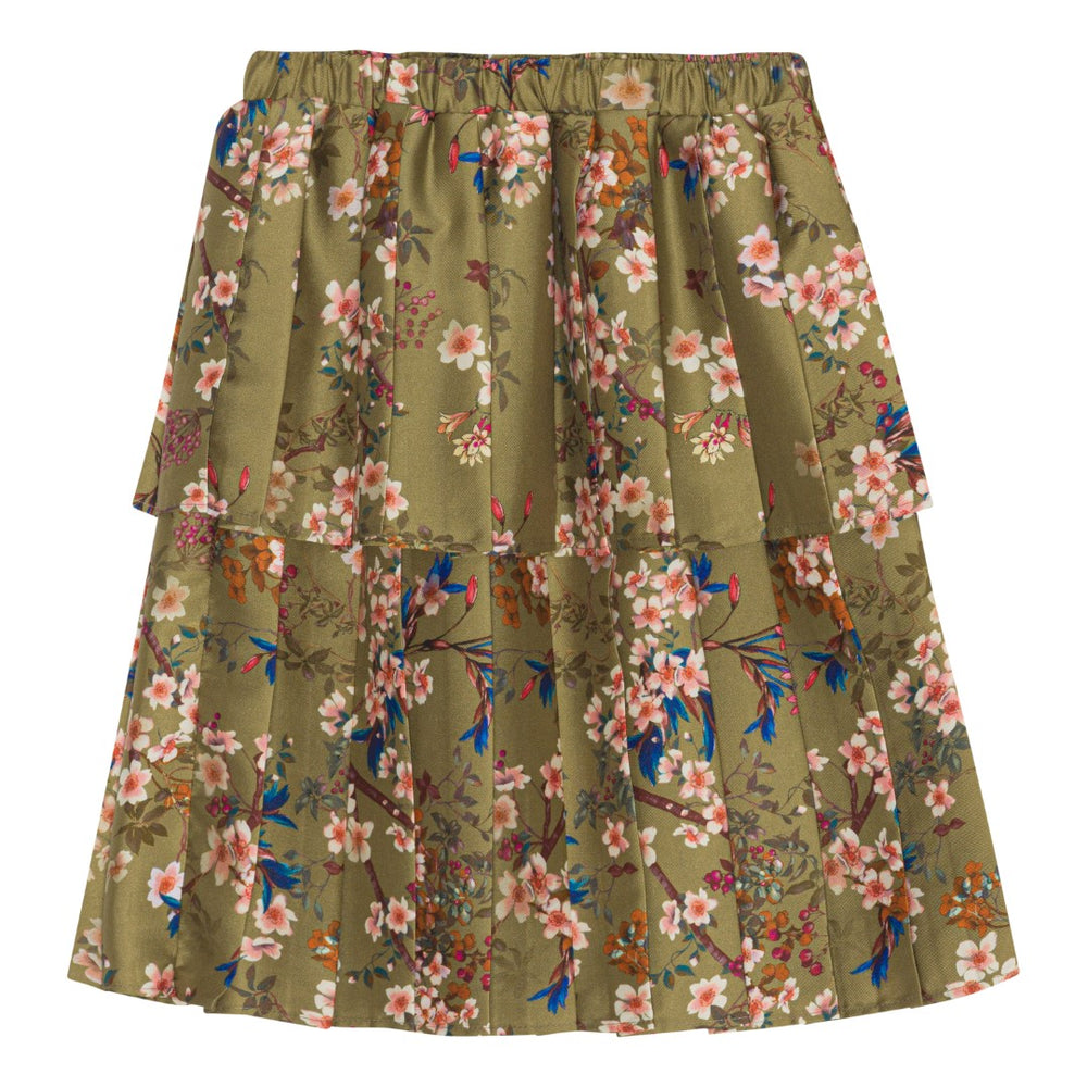 Christina Rohde Gold Pleated Floral Skirt
