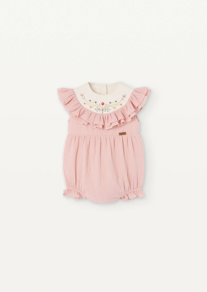 【☺︎】Romper suit with frill Popelin Embroidered Yoke Frill Romper - Pink – The Shoppe Miami