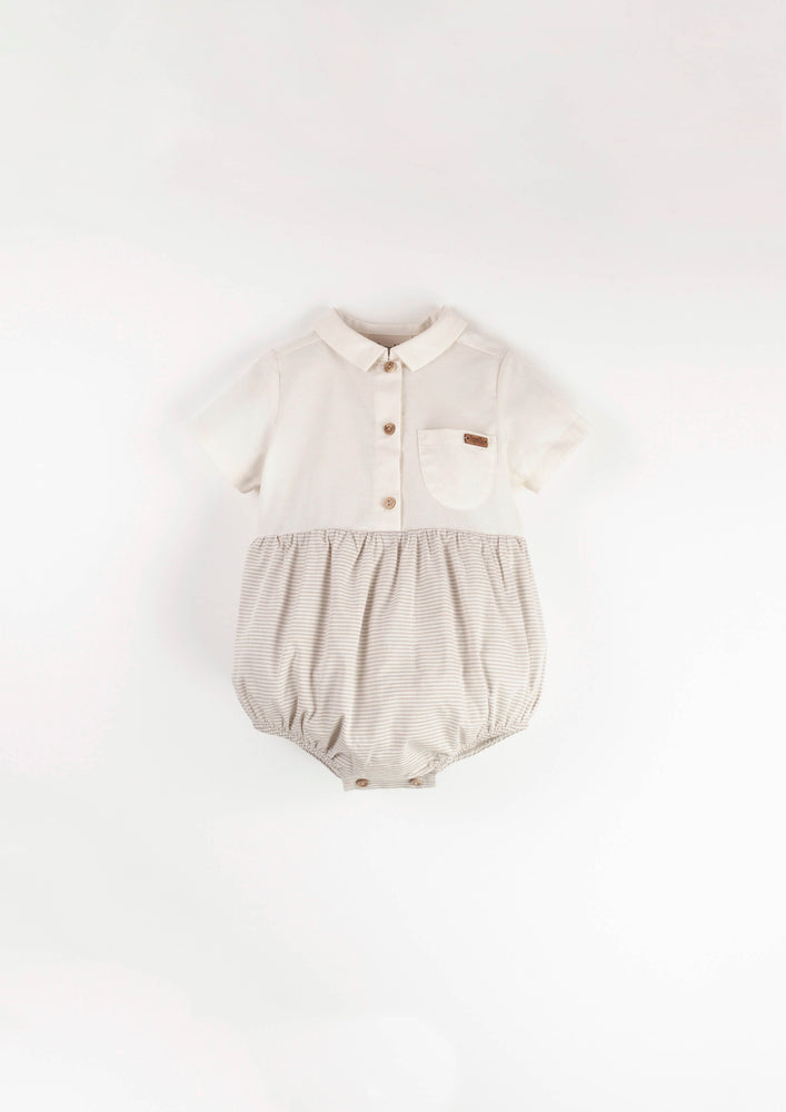 Popelin Contrast Romper Suit - Off White