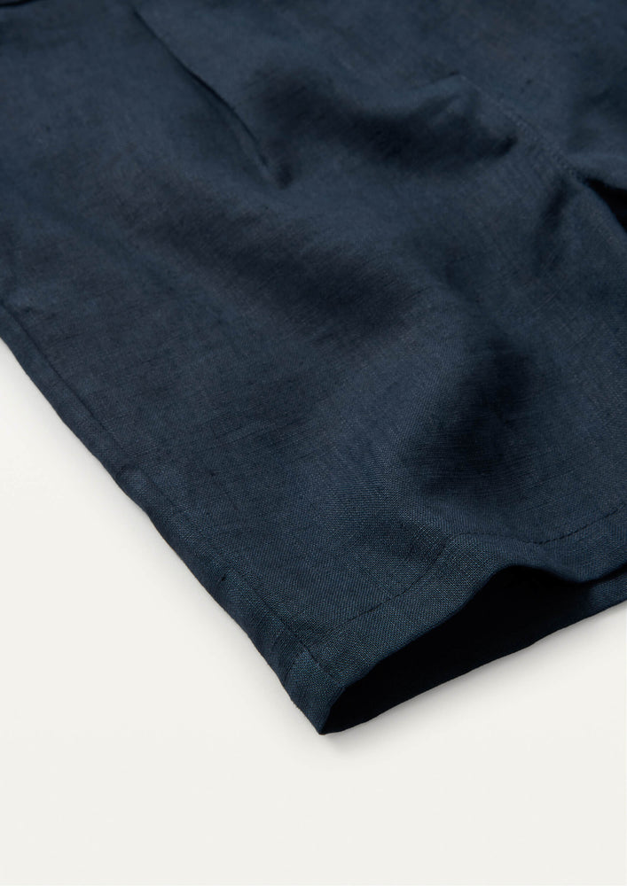 Popelin Linen Bermuda Shorts - Navy