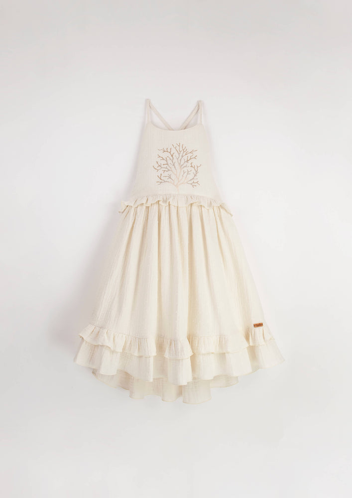 Popelin Coral Motif Dress - Off White