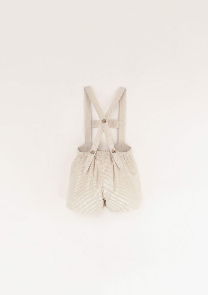 Popelin Dungaree Shorts with Straps - Beige