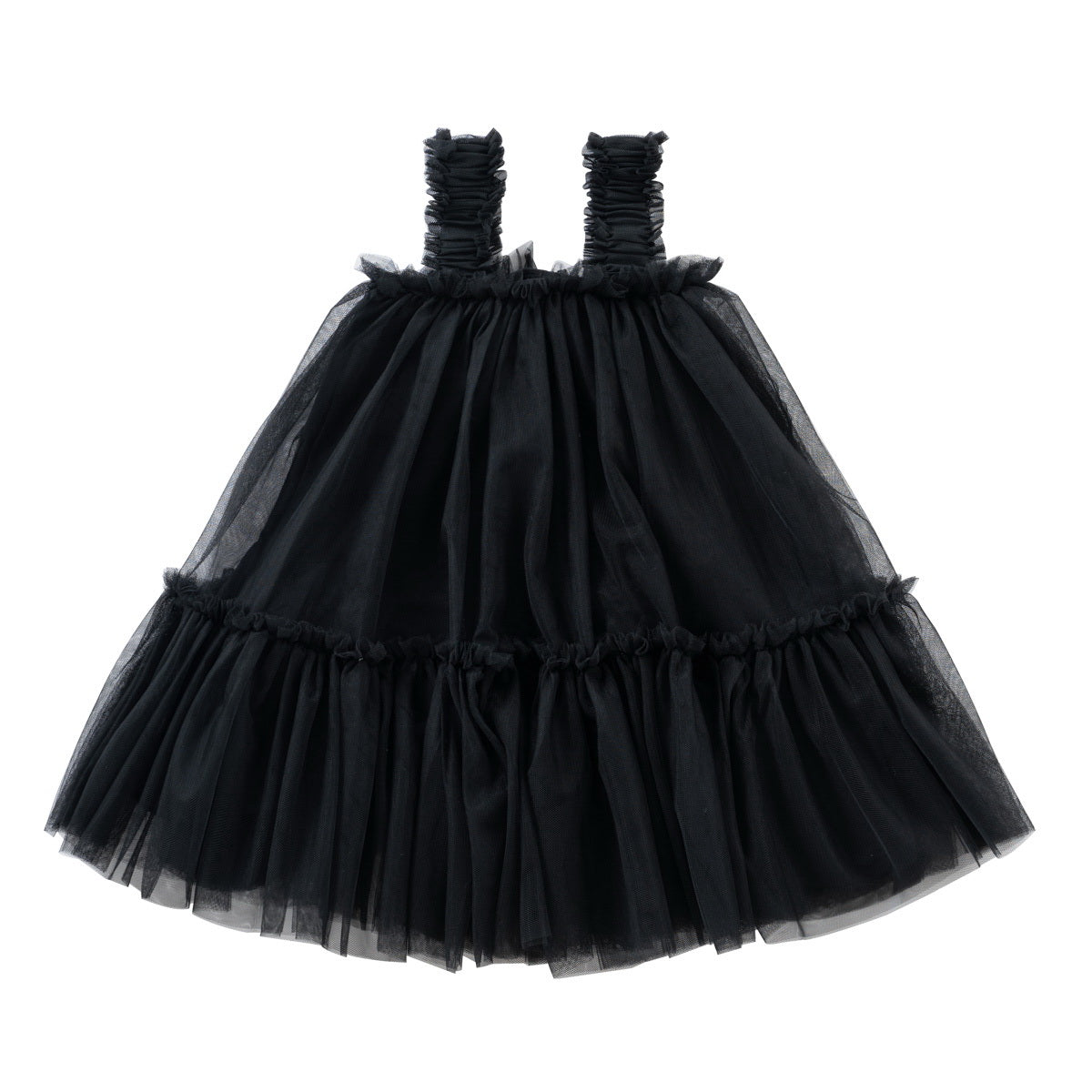 トップス Treat Girl's tulle frill jersey (Black) Allison Dress | Maxi black tulle flower girl dress with puff