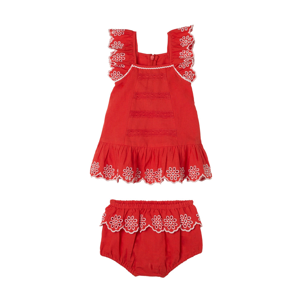 Stella McCartney - Broderie Trim Dress and Bloomer Set, Red, Size: 12m
