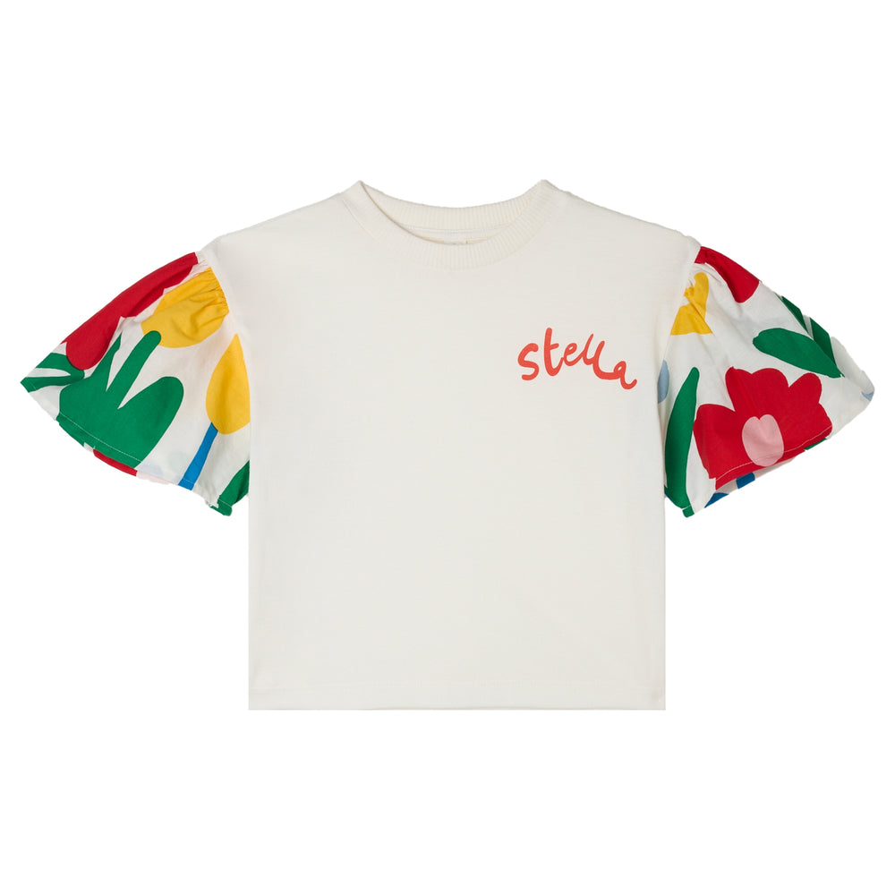 Stella McCartney White T-shirt with Flower Print Sleeves – The