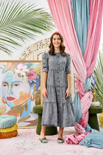 Laurent Teen Tiered Button Down Dress - Grey Wash