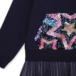 Billieblush Sweater Pleated Sequin Dress - Navy