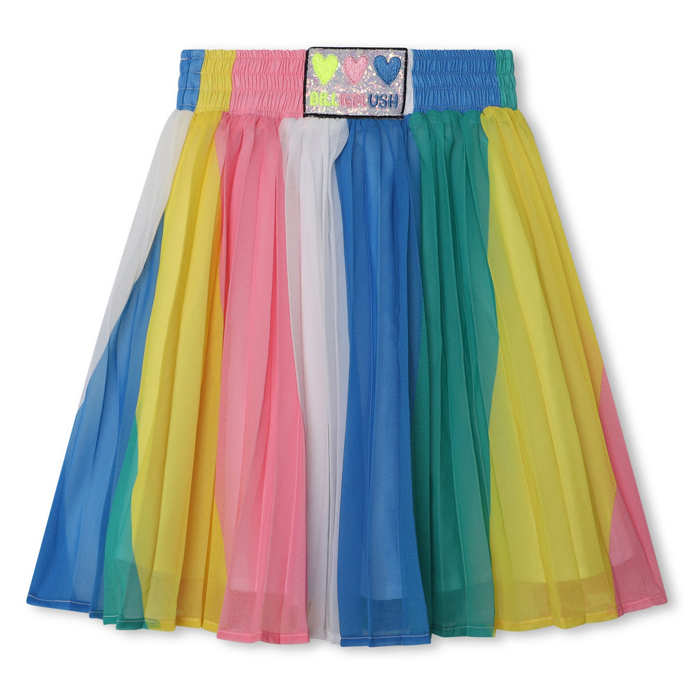 Billieblush Pleated Crepe Skirt with Rainbow Stripes