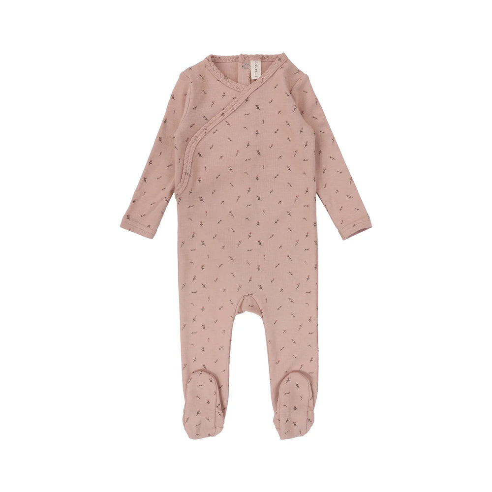 Lilette Printed Wrapover Footie Set - Scattered Branch Pink