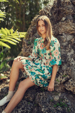 Teela Puff Blouse - Teal Floral