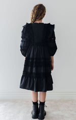 Petite Amalie Poplin Lace Ruffle Dress - Black