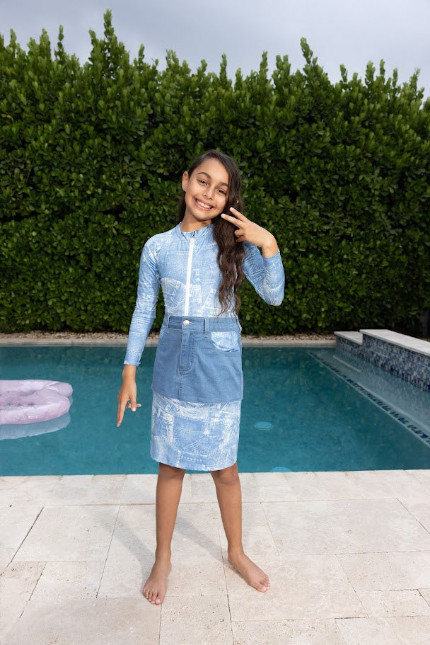 We The Kids Girls Swim Skirt Set - Blue Jean