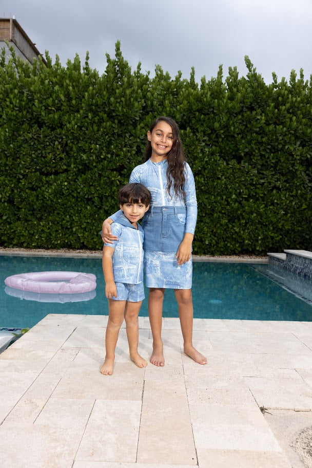 We The Kids Girls Swim Skirt Set - Blue Jean