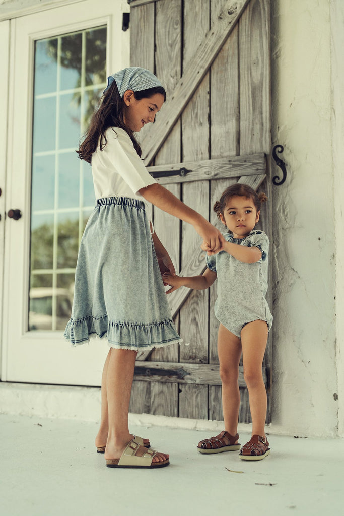 Teela Structure Denim Ruffle Skirt - Stonewash Denim – The Shoppe Miami