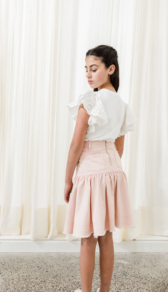 Pink by Petite Amalie Denim Button Skirt - Blush