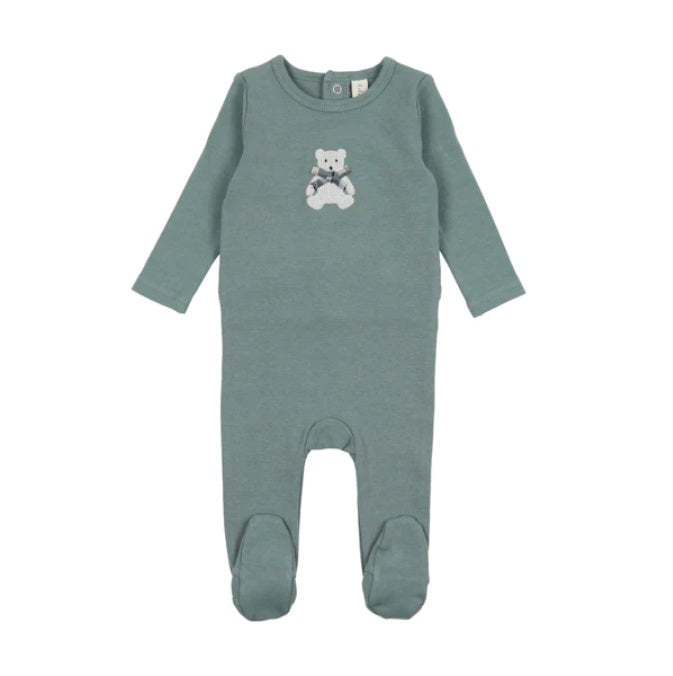Lilette Embroidered Footie - Blue Bear