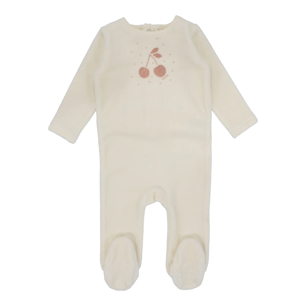 Lilette Cherry Graphic Velour Footie - Ivory/Apricot
