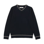 Coco Blanc Knit Stitched V-neck Sweater - Navy