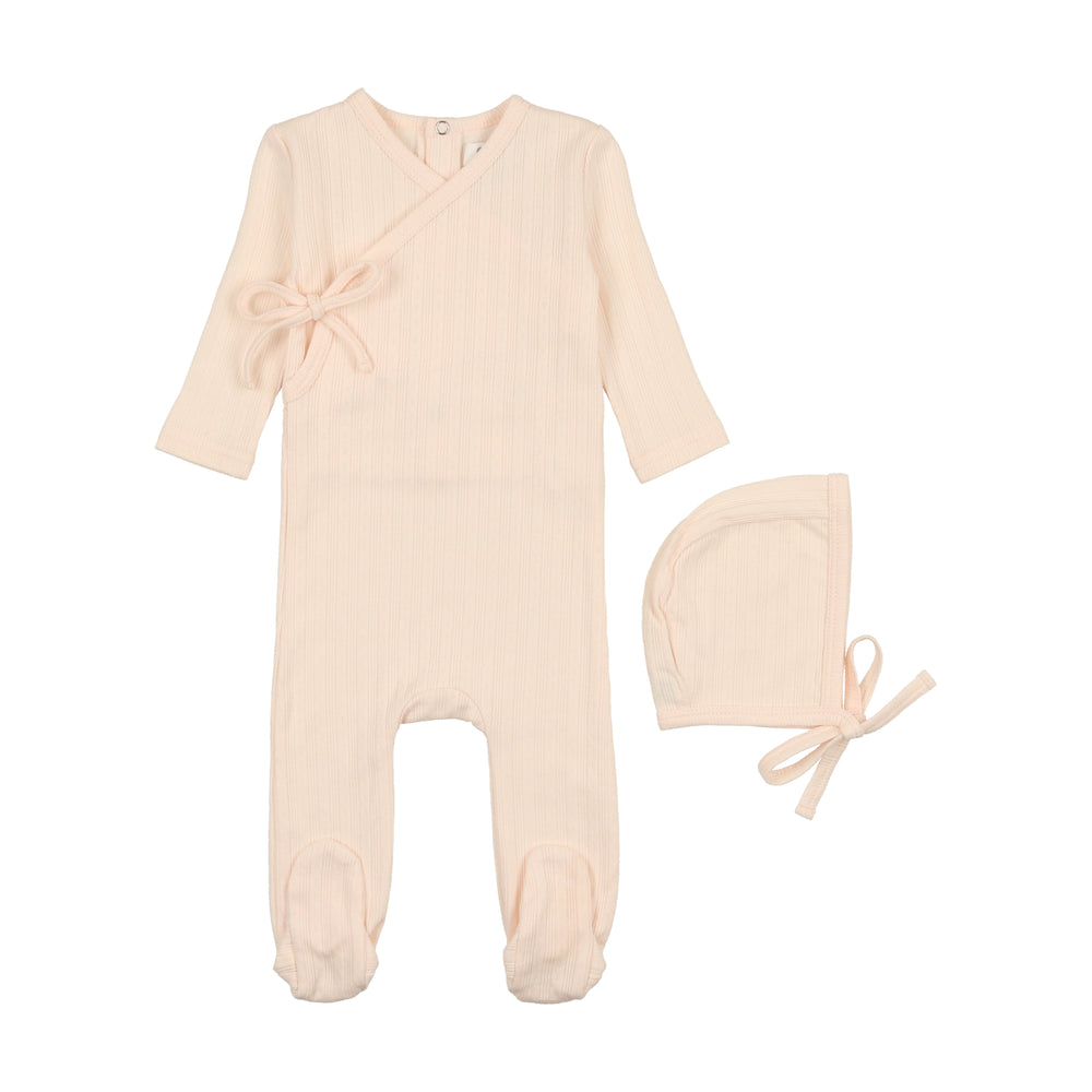 Coco Blanc Pointelle Footie with Bonnet - Pale Pink