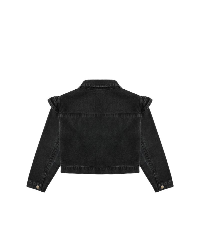 Rylee + Cru Ruffle Denim Jacket - Washed Black