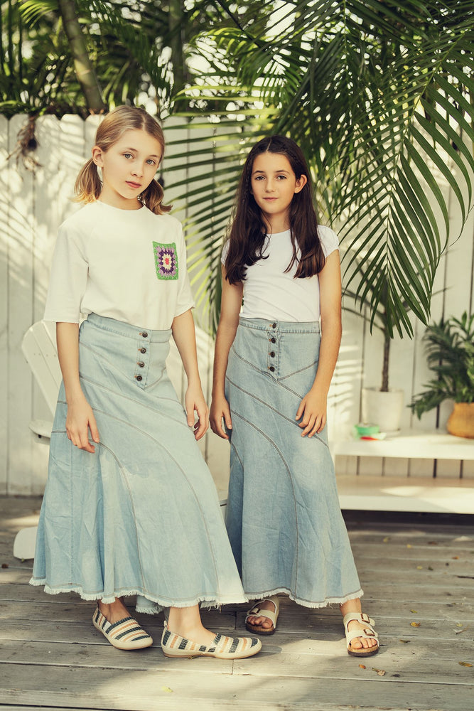 Teela Tiered Denim Maxi Skirt - Chambray