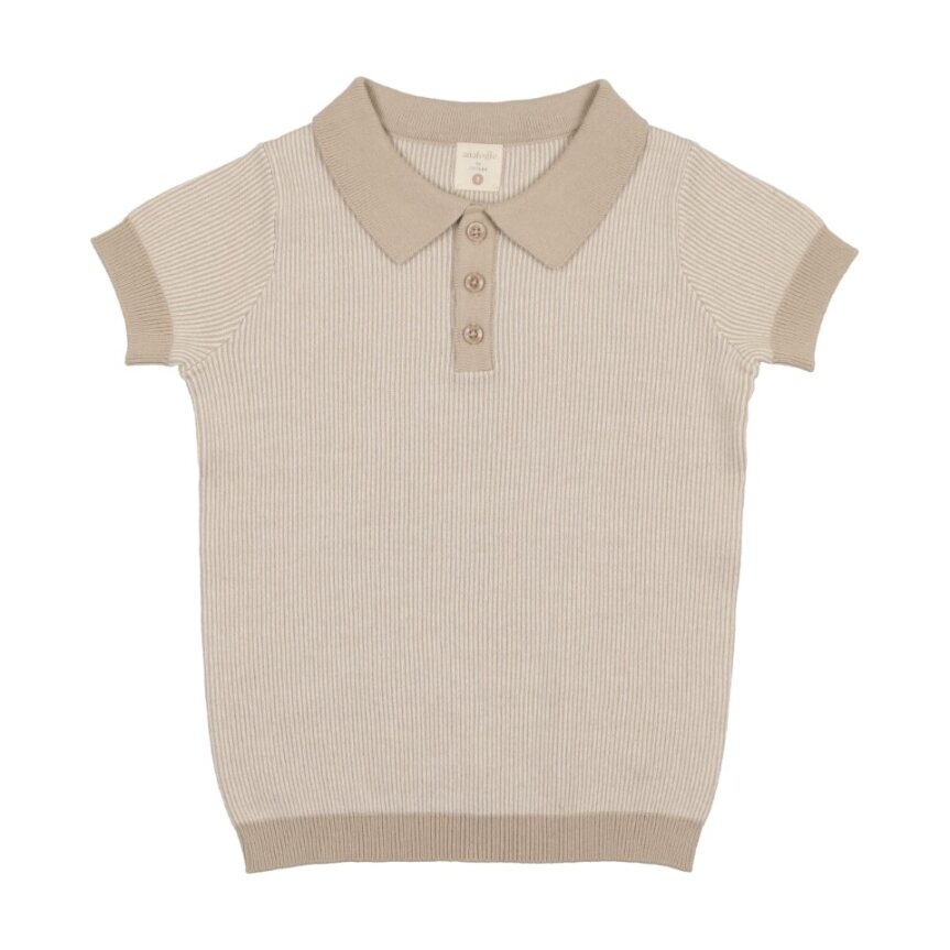 Analogie Knit Polo - Taupe Stripe