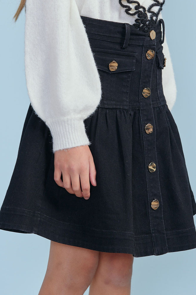 Petite Amalie Pink Denim Fit & Flare Skirt - Dark Indigo