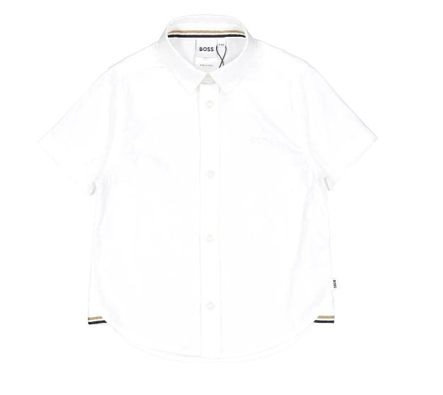 Boss Boys Short Sleeve Logo Shirt in White 4 Yrs Boss Boys Short Sleeve Logo Shirt in White 4 Yrs
