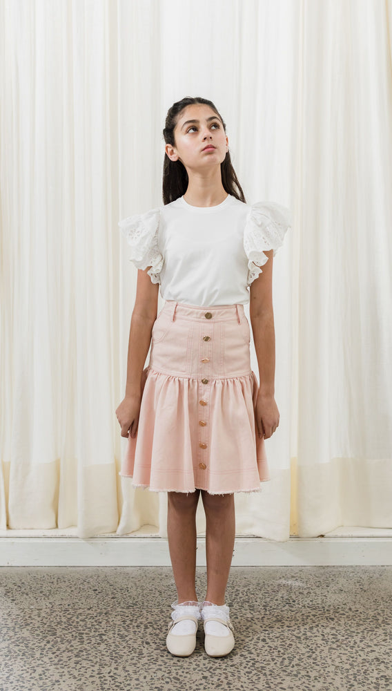 Pink by Petite Amalie Denim Button Skirt - Blush