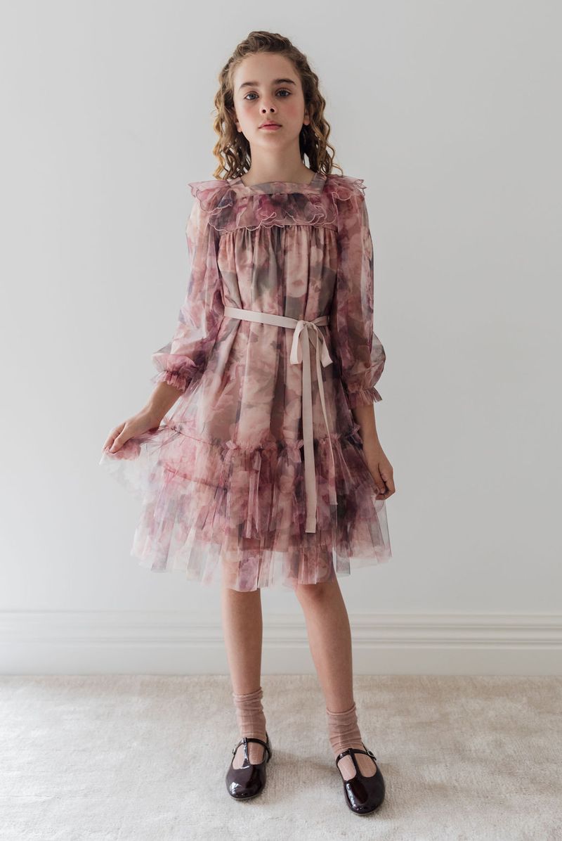 petite amalie pink dress PETITE AMALIE FUCHSIA PUFF SLEEVE EYELET DRESS