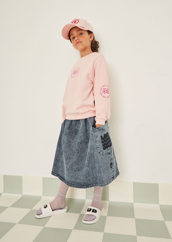 Loud Apparel Midi Denim Skirt - Mid Blue Stonewash