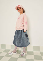Loud Apparel Midi Denim Skirt - Mid Blue Stonewash