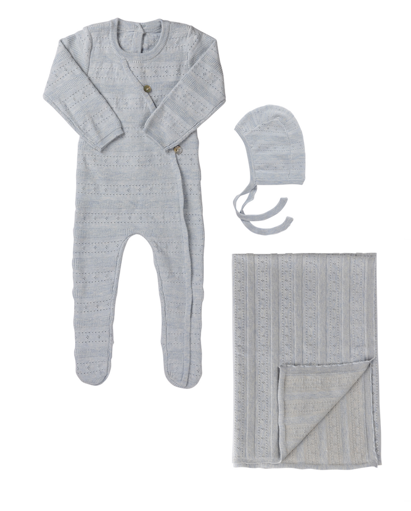 Kipp Pointelle Stripe Knit Gift Set - Blue