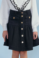 Petite Amalie Pink Denim Fit & Flare Skirt - Dark Indigo