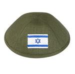 iKippah Olive Green Linen Israeli Flag