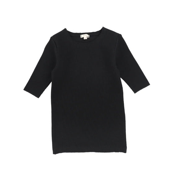 Lil Legs Ribbed Three Quarter Sleeve Top - Black