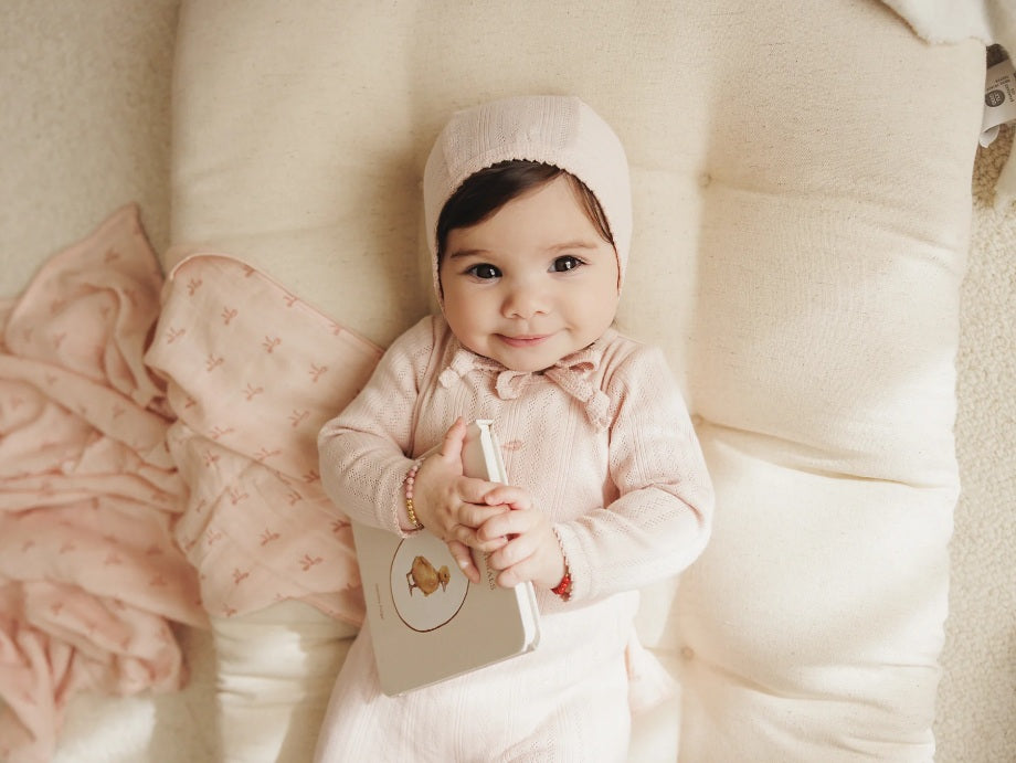 Lilette Graphic Pointelle Footie Set - Soft Pink Bow