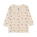 Montee Floral Ribbed Three Quarter Sleeve Top - Beige