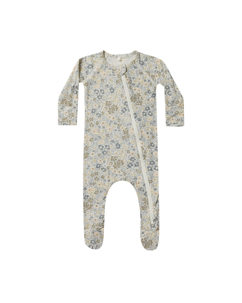Quincy Mae Bamboo Zip Footie - Winter Garden